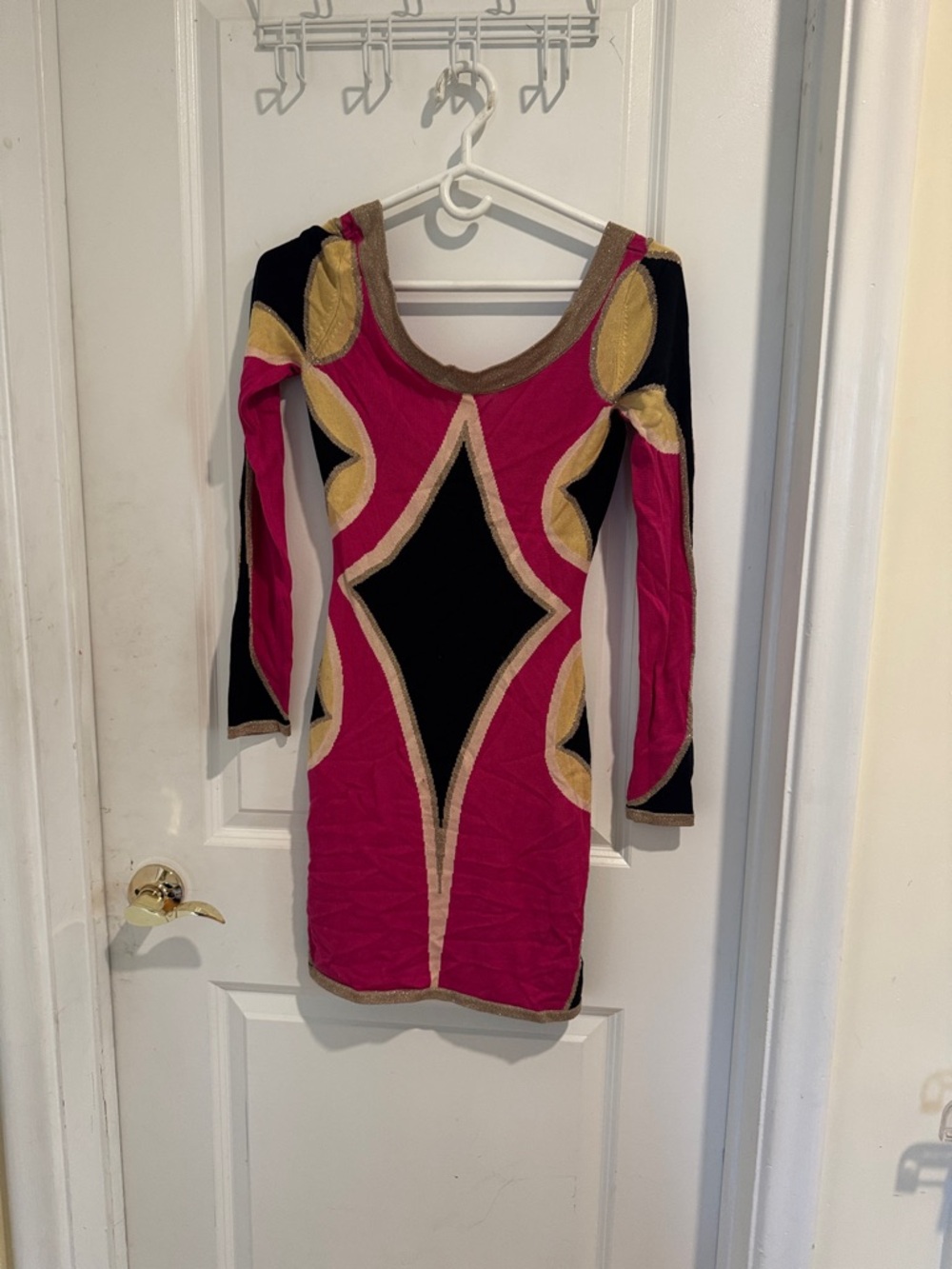 Temperley London Fuchsia, Black & Gold Mini Dress